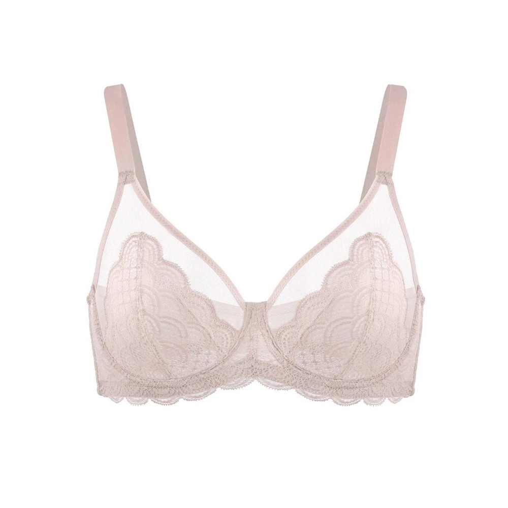 HSIA Mermaid Scales Lace Unlined Minimizer Bra Rose Beige 40D NEW